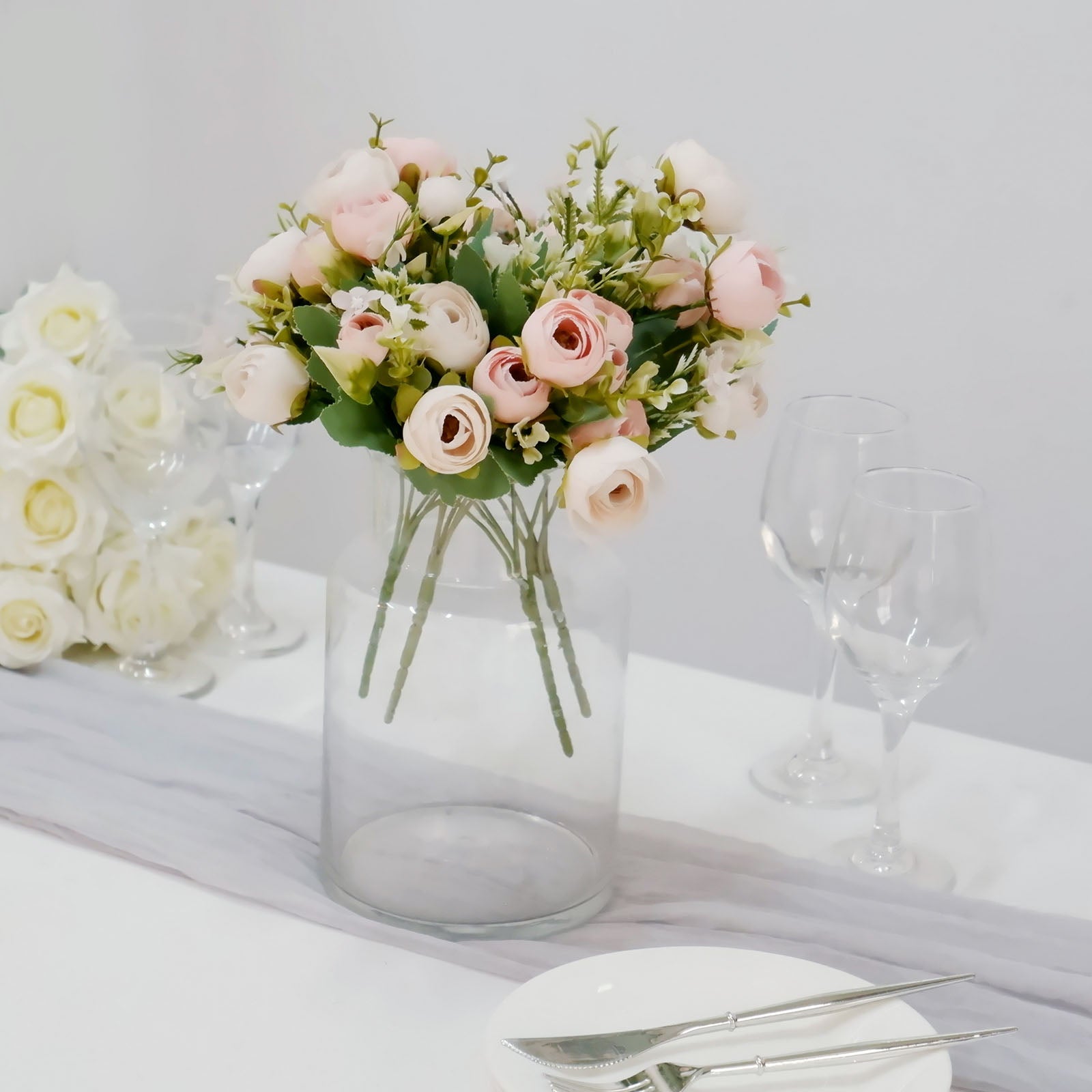 4 Pack Of Blush Rose Gold Silk Mini Ranunculus 12 Inch 