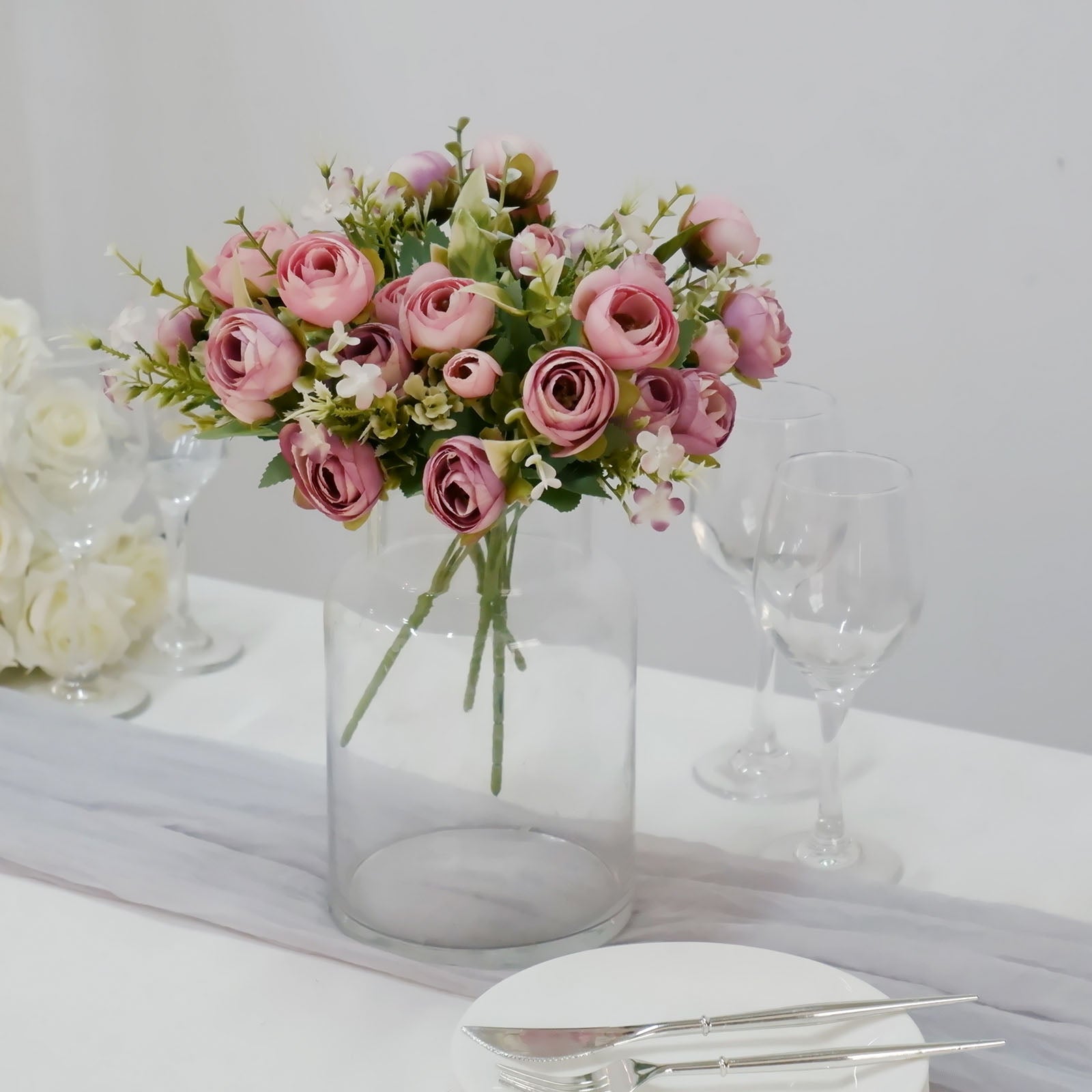 12 Inch Silk Artificial Dusty Rose Mini Ranunculus 4 Pack