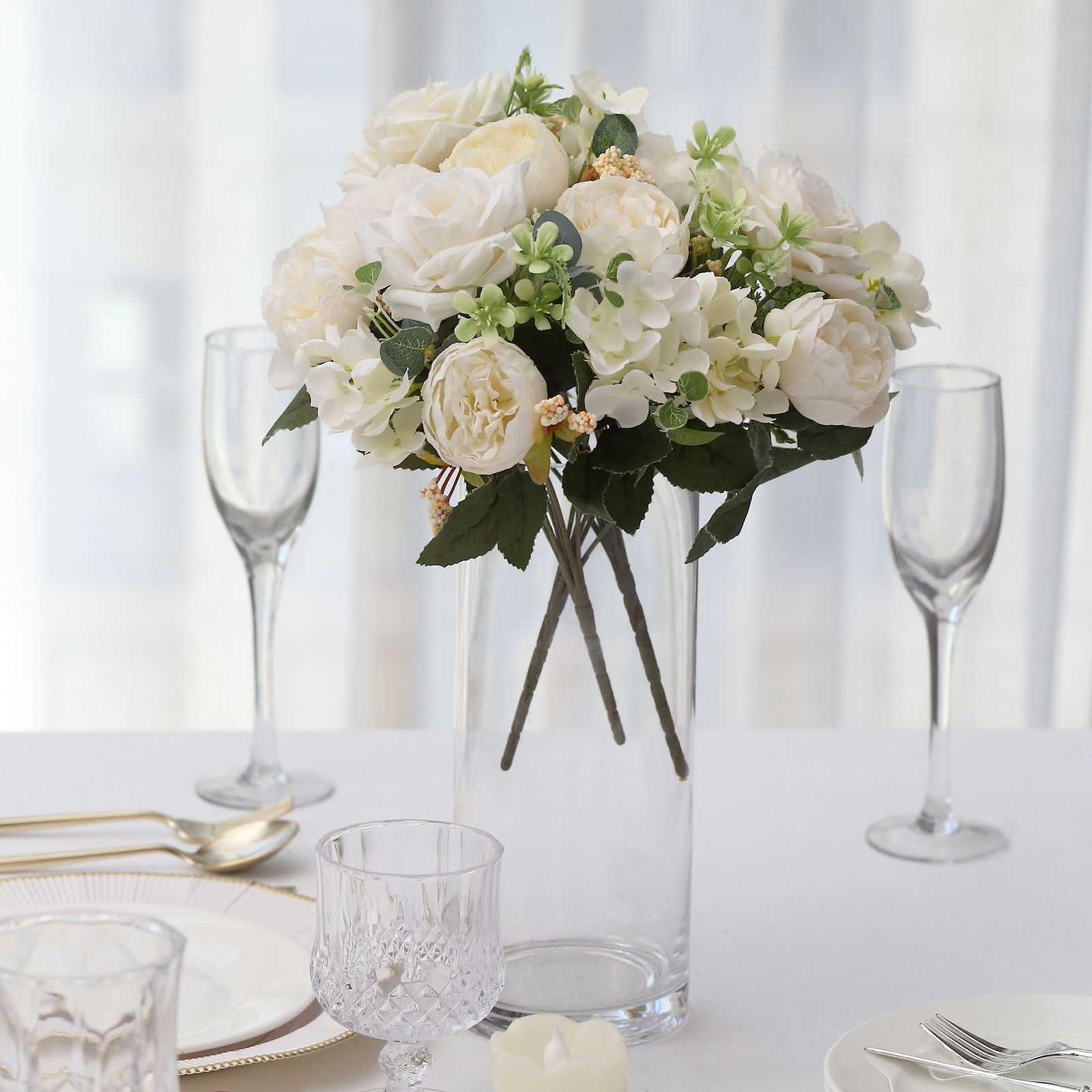 12 Inch Ivory Silk Artificial Peony Flower Bouquets 2 Pack