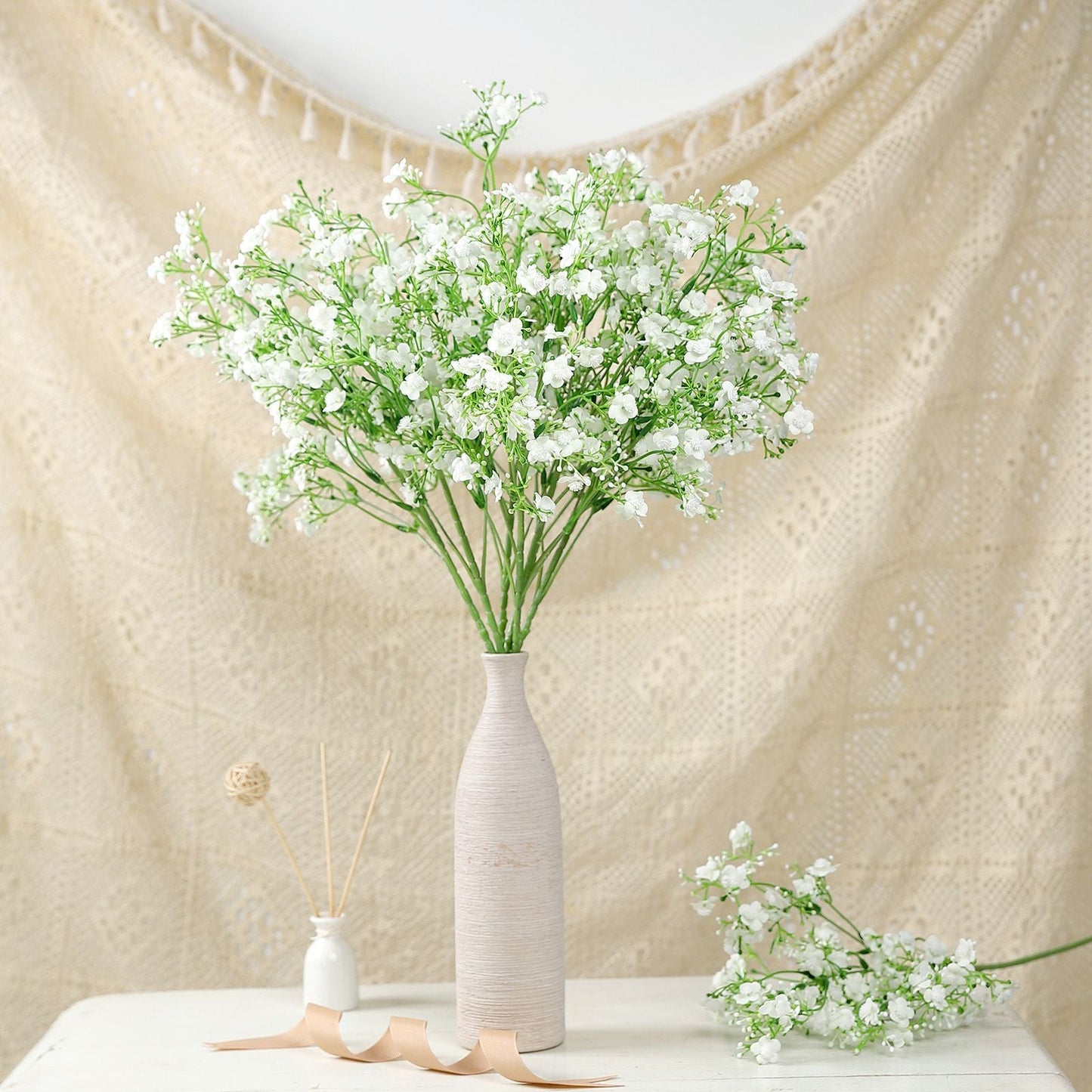 4 Stems | 27" White Artificial Silk Babys Breath Gypsophila Flowers