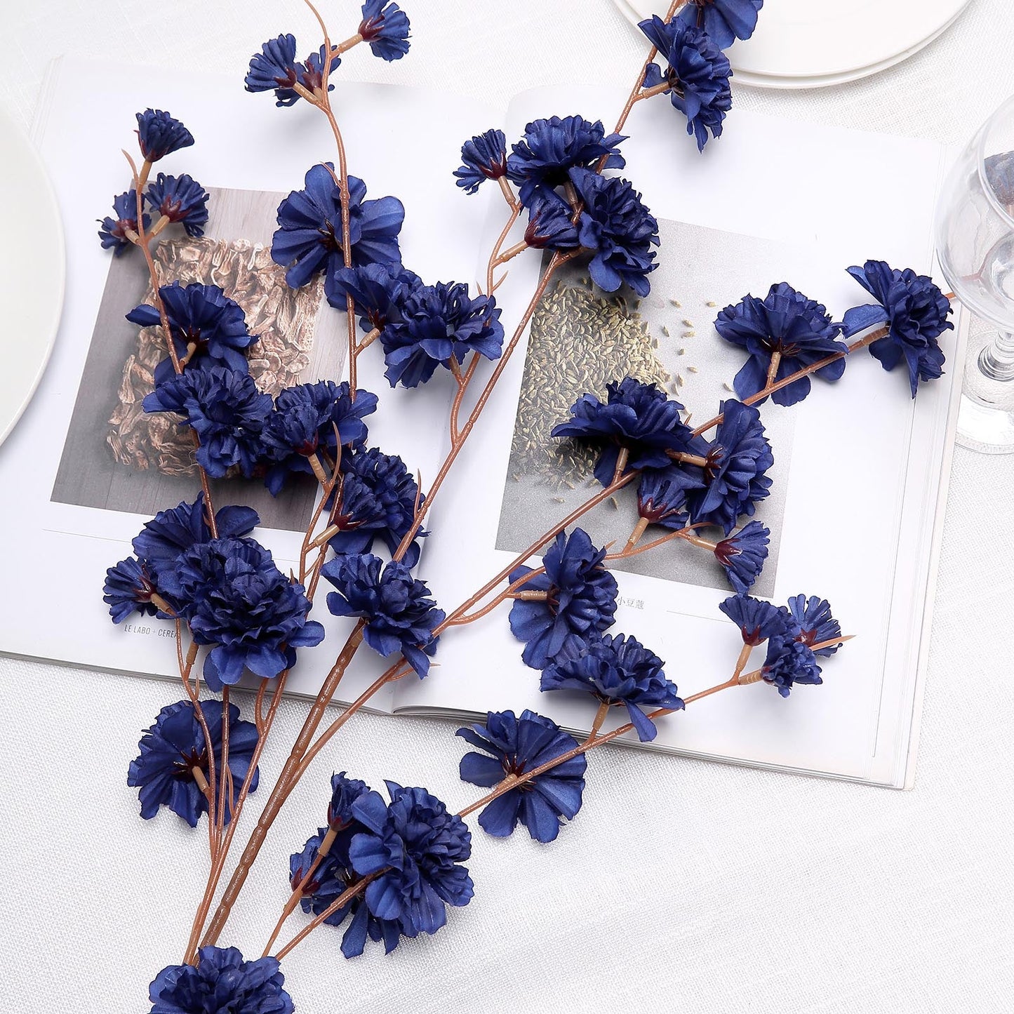 Blue 42 Inch Tall Artificial Silk Carnation 2 Branches 
