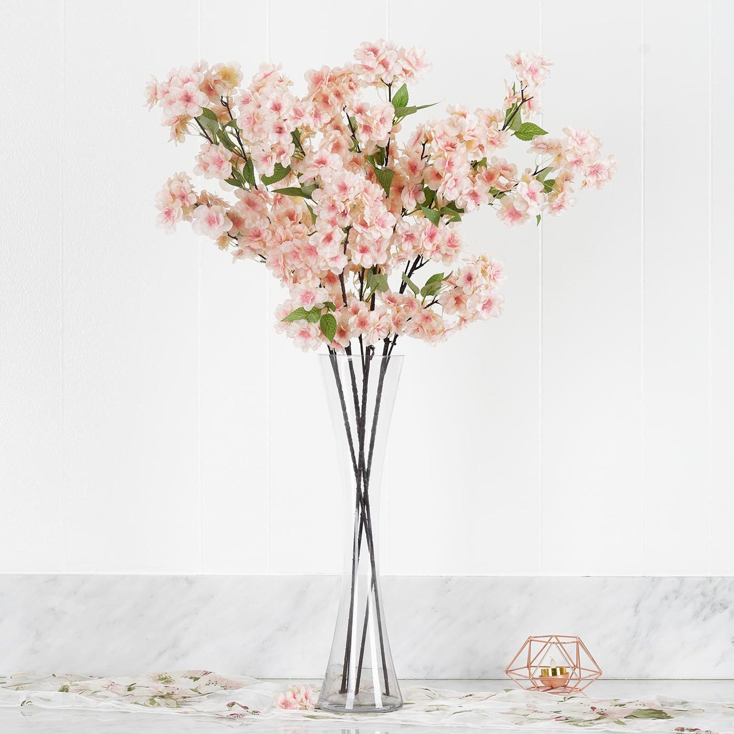 4 Bushes | 40inch Tall Blush/Rose Gold Artificial Silk Cherry Blossom Flowers