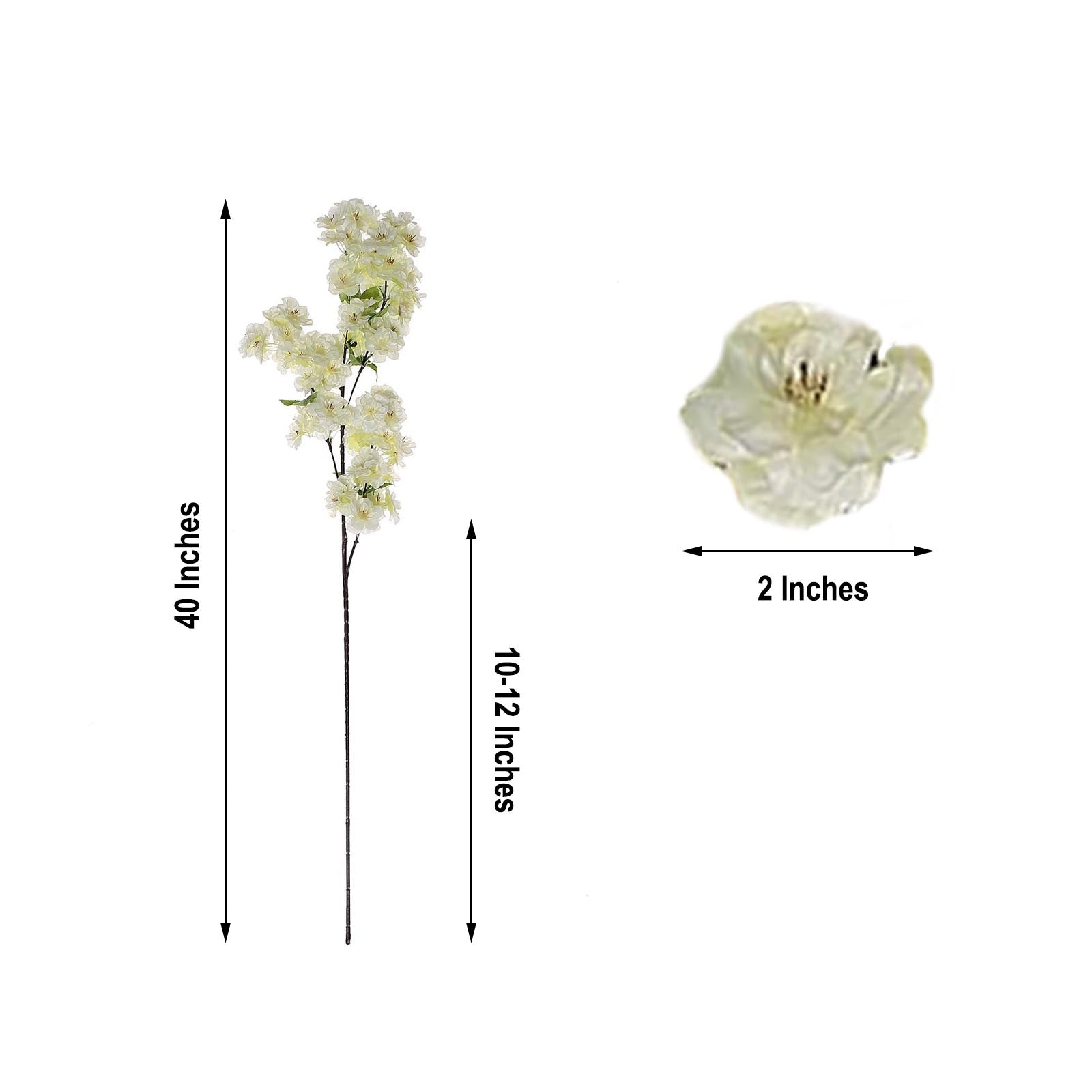 4 Bushes | 40inch Tall Cream Artificial Silk Cherry Blossom Flowers, Branches