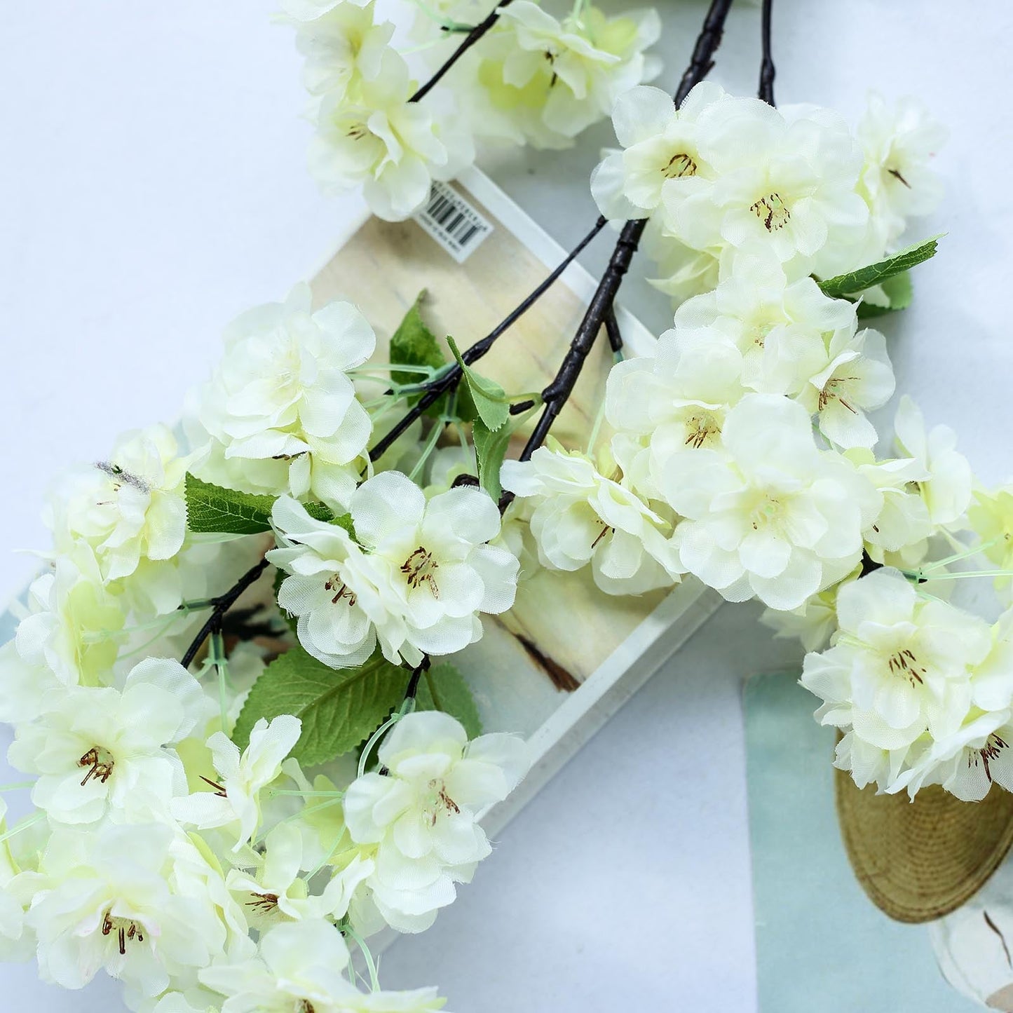 4 Bushes | 40inch Tall Cream Artificial Silk Cherry Blossom Flowers, Branches