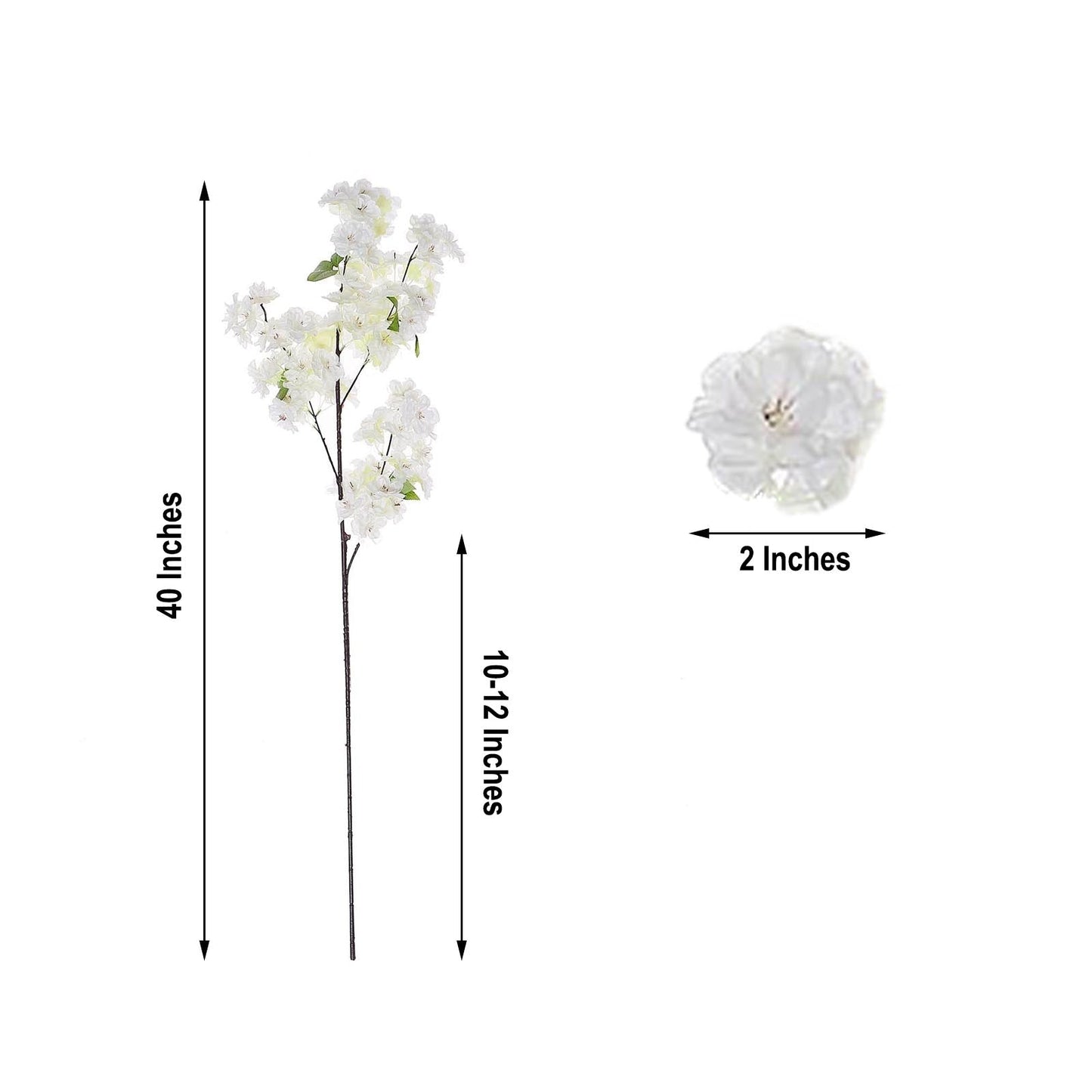 4 Bushes | 40inch Tall White Artificial Silk Cherry Blossom Flowers, Branches
