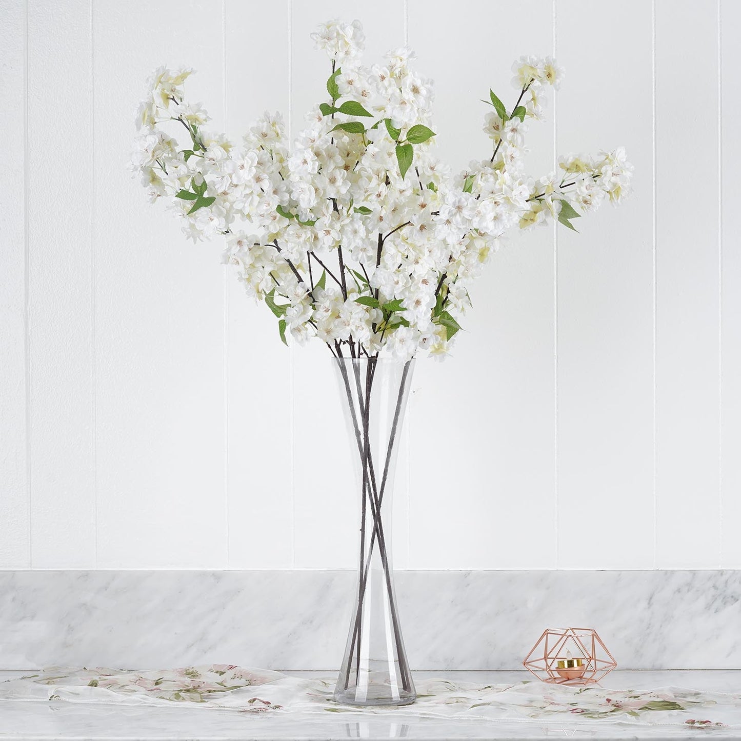 4 Bushes | 40inch Tall White Artificial Silk Cherry Blossom Flowers, Branches
