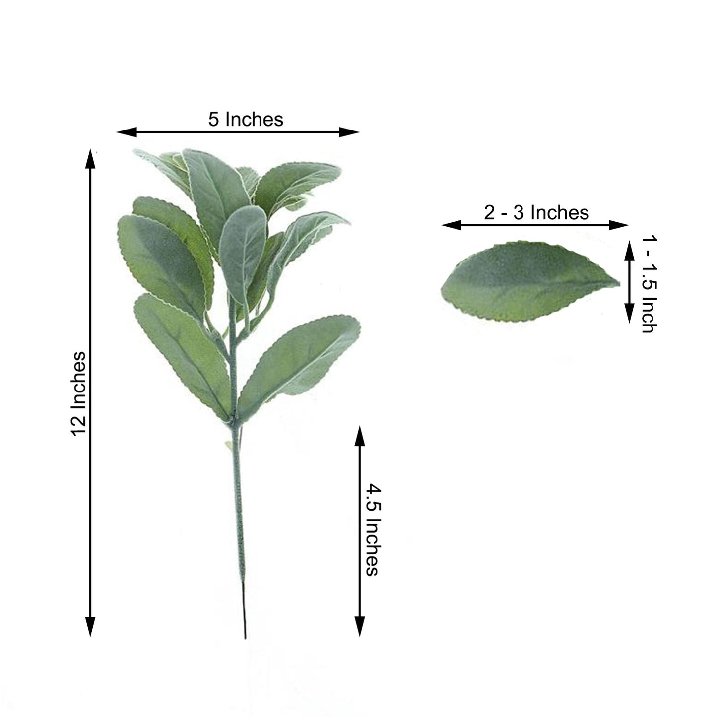 Frosted green artificial lamb's ear leaf indoor plant, faux bush with 4 stems.