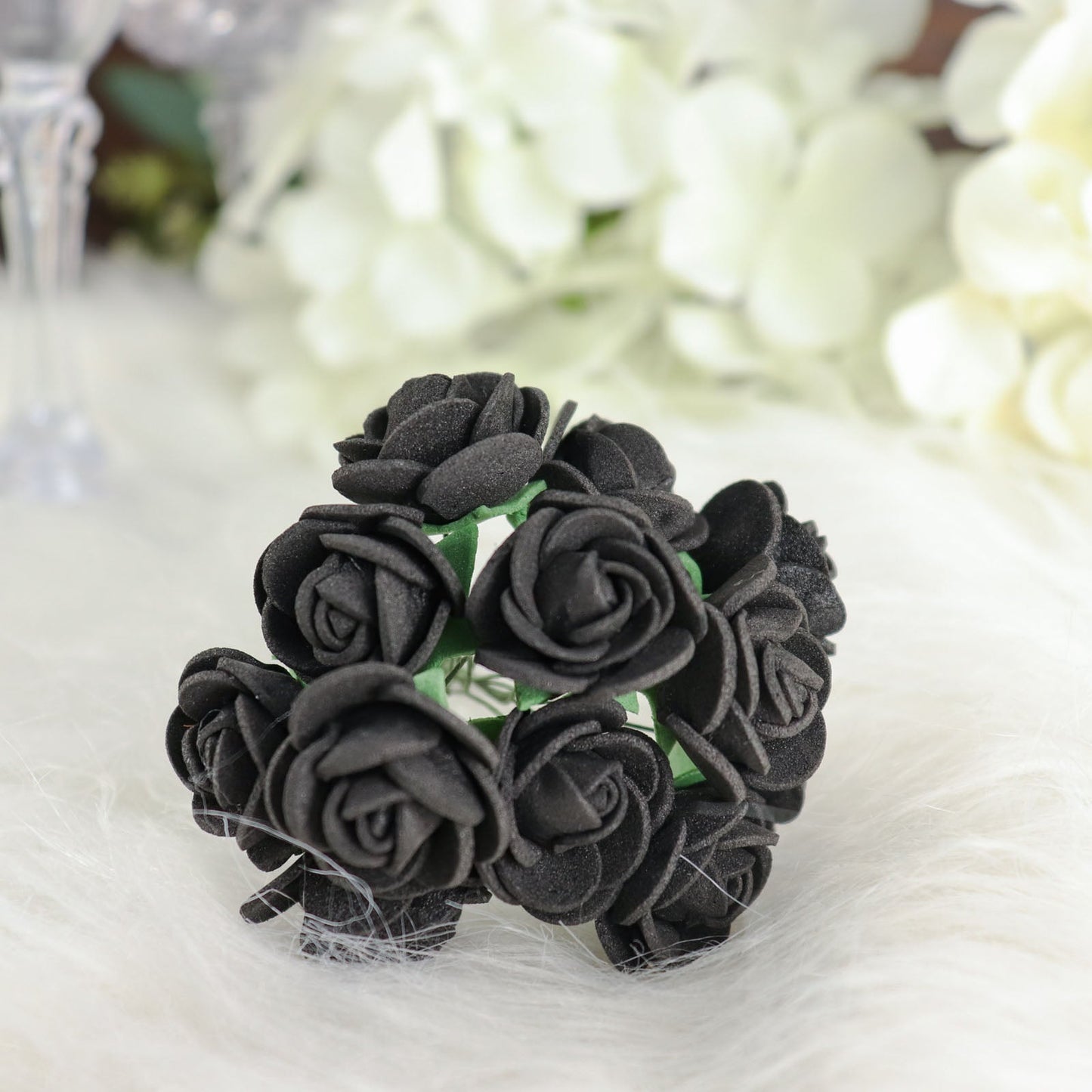 48 Roses | 1" Black Real Touch Artificial DIY Foam Rose Flowers With Stem, Craft Rose Buds