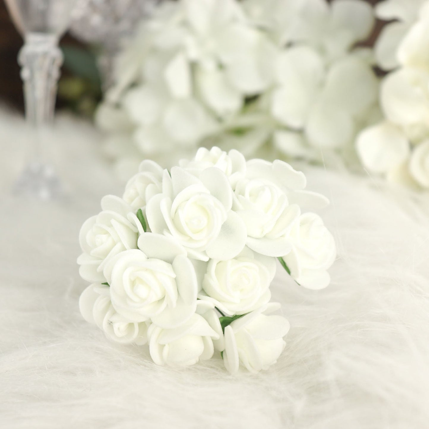 48 Roses | 1" Ivory Real Touch Artificial DIY Foam Rose Flowers With Stem, Craft Rose Buds