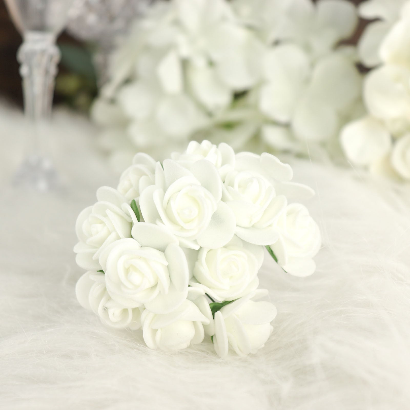 48 Roses | 1" Ivory Real Touch Artificial DIY Foam Rose Flowers With Stem, Craft Rose Buds