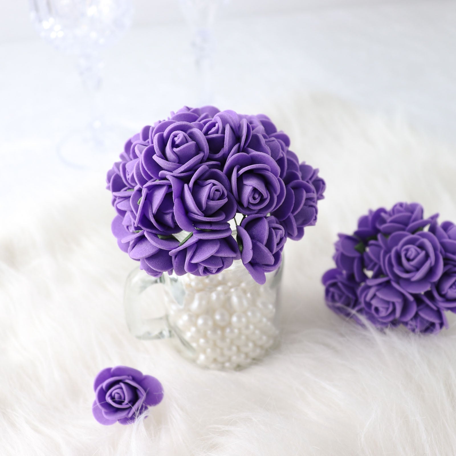 48 Purple Real Touch Foam Rose Buds 1 Inch