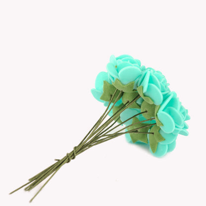 1 Inch Real Touch Turquoise Roses With Stems 48 Pack