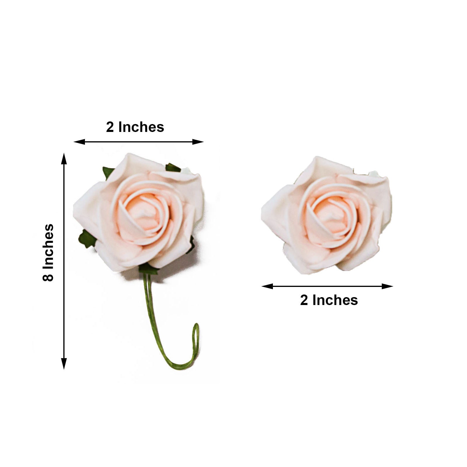 24 Roses Artificial Foam Flowers in Rose Gold Blush 2 Inches Flexible Stem and Leaves 
