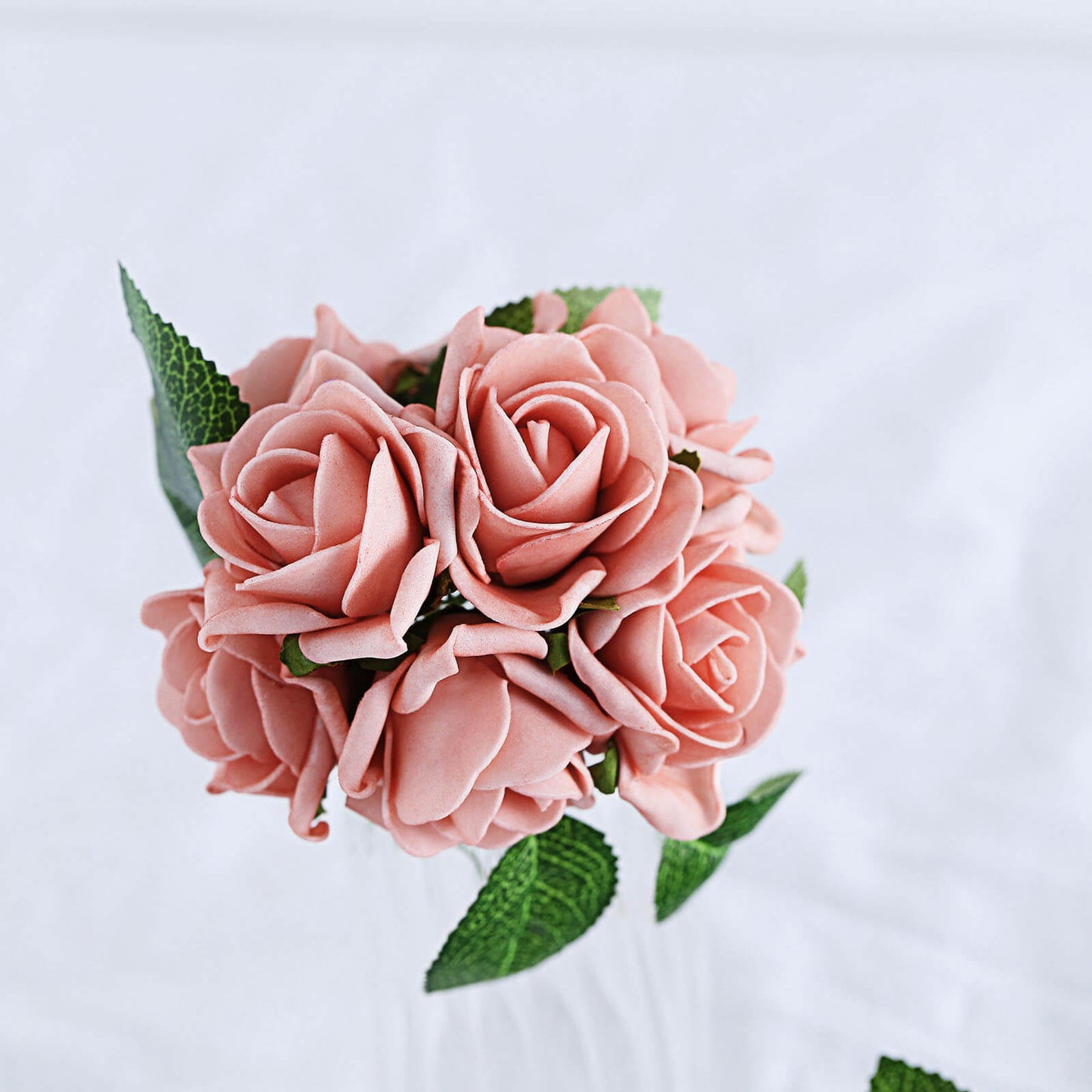 24 Roses | 2" Dusty Rose Artificial Foam Flowers With Stem Wire and Leaves