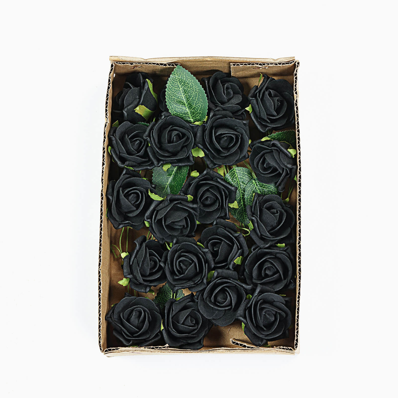 Artificial Black Foam Flowers 2 Inch with Flexible Stems and Leaves 24 Roses