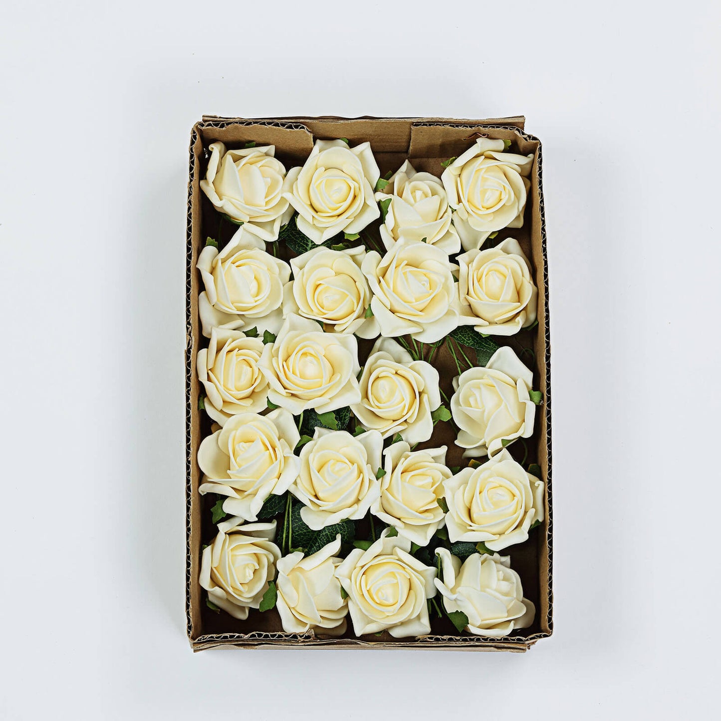 2 Inch Foam Roses 24 Roses Cream Flexible Stem Leaves
