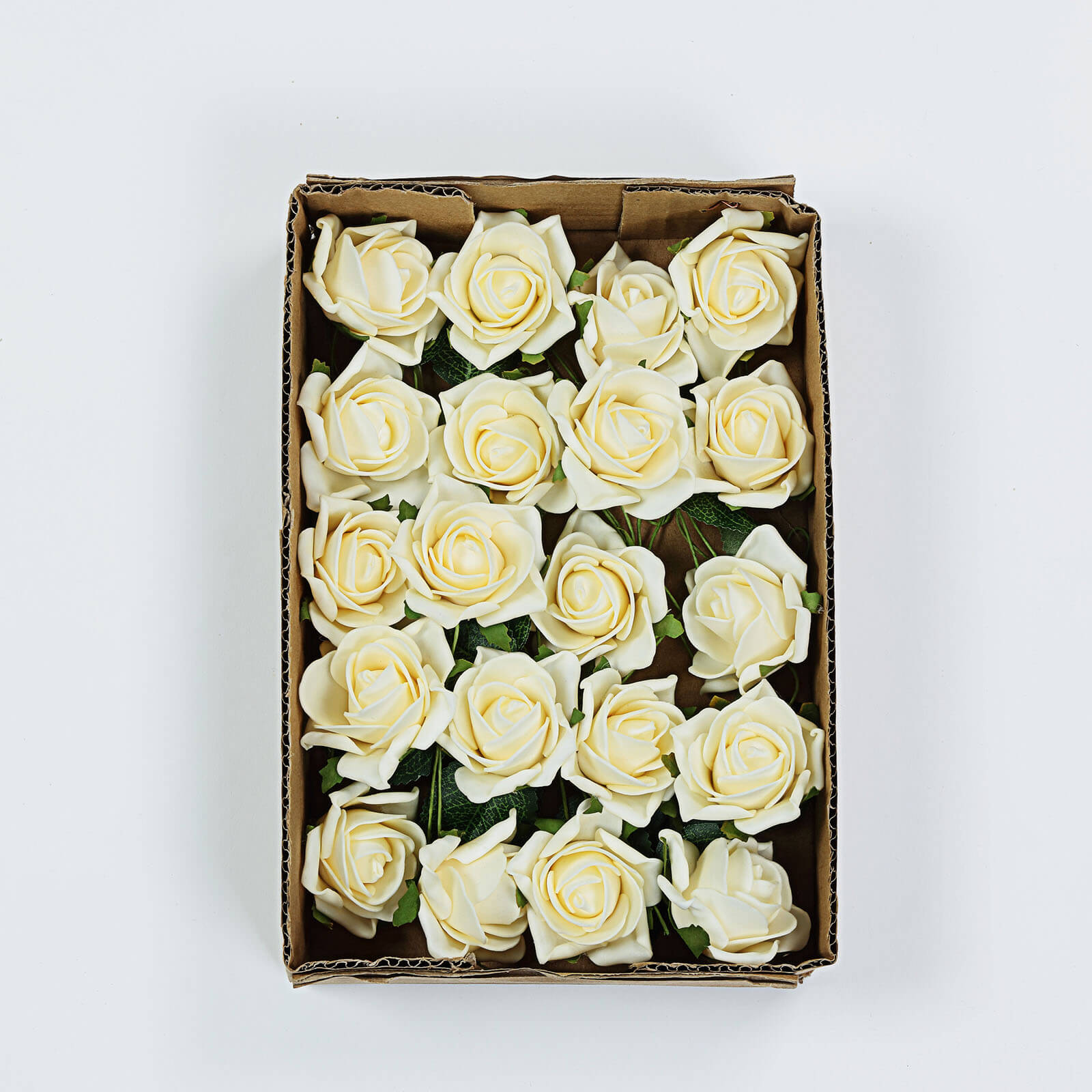 2 Inch Foam Roses 24 Roses Cream Flexible Stem Leaves