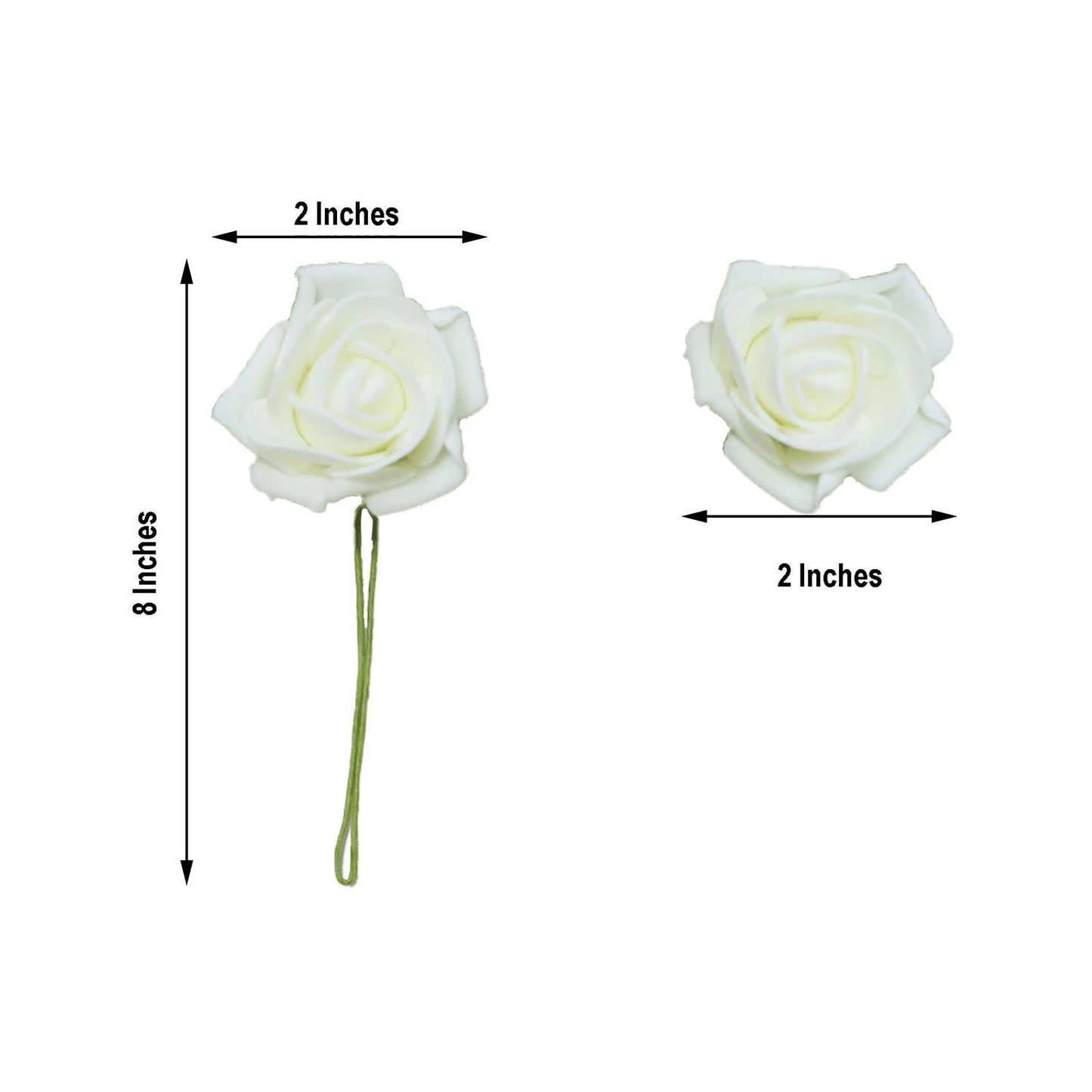 Flexible Stem and Leaves Artificial Foam Flowers in Ivory 2 Inch 24 Roses