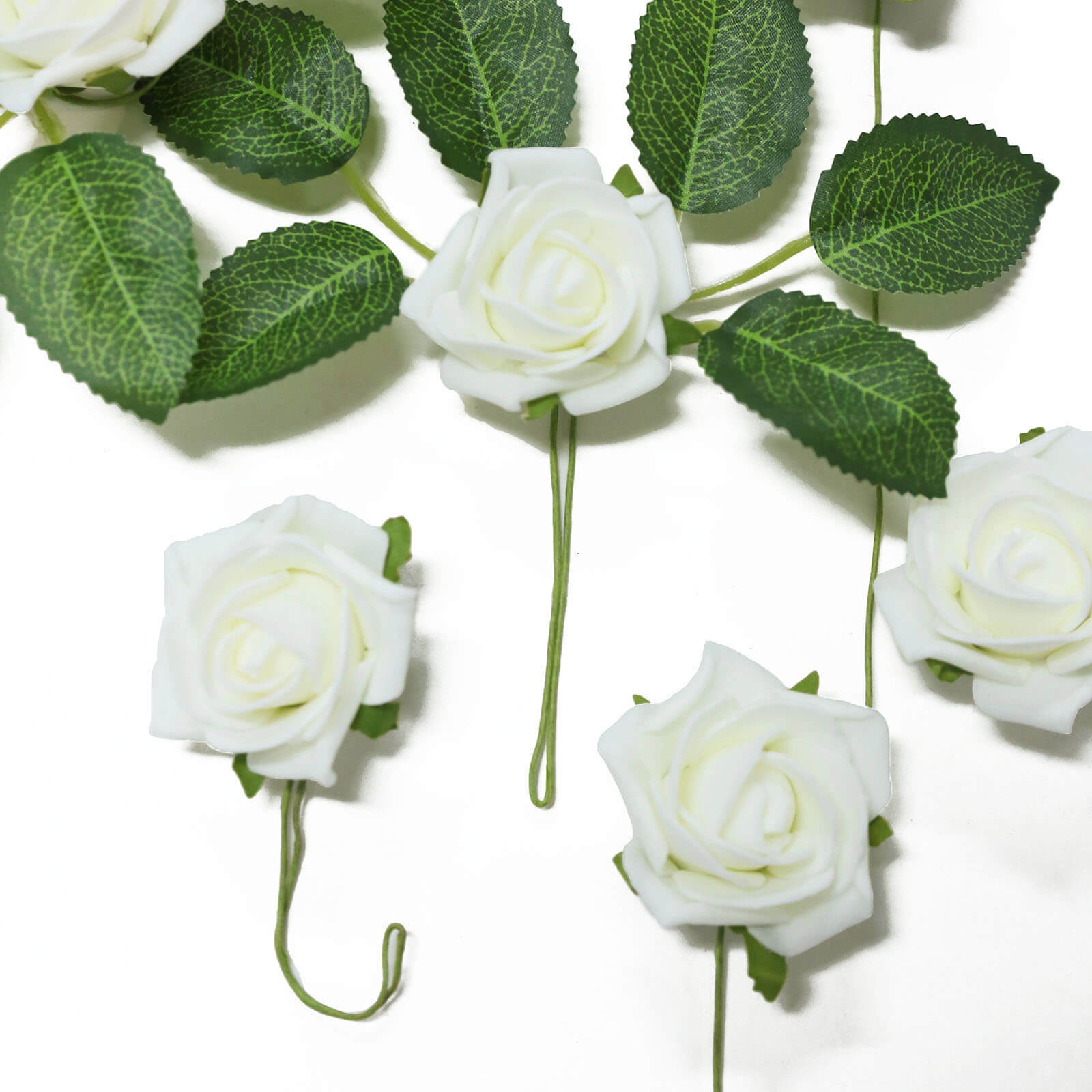 Flexible Stem and Leaves Ivory Artificial Foam Flowers 2 Inch 24 Roses