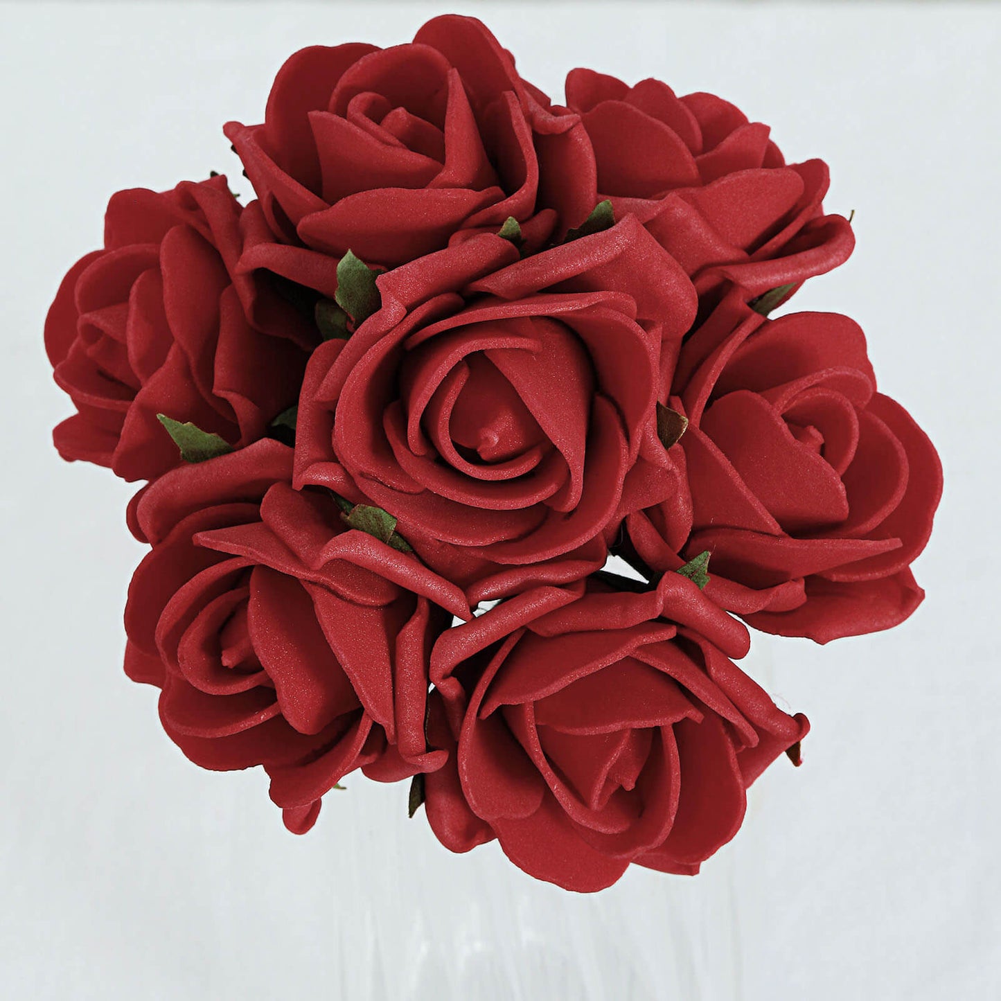 24 Roses | 2" Red Artificial Foam Flowers With Stem Wire and Leaves