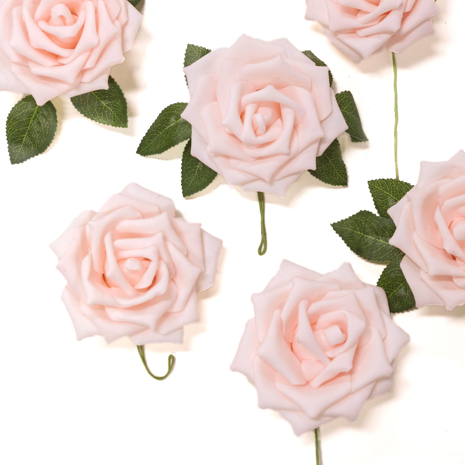 Rose Gold Blush Artificial Foam Flowers with 5 Inch Stem and Leaves Flexible 24 Roses