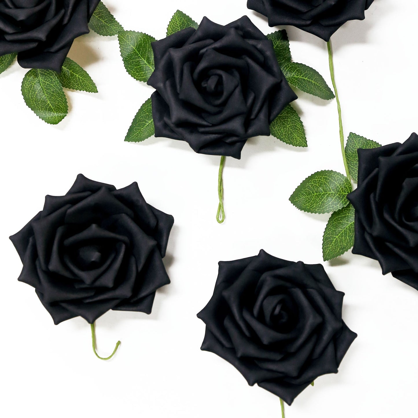 Artificial Foam Flowers 5 Inch Black Stem and Leaves Flexible 24 Roses