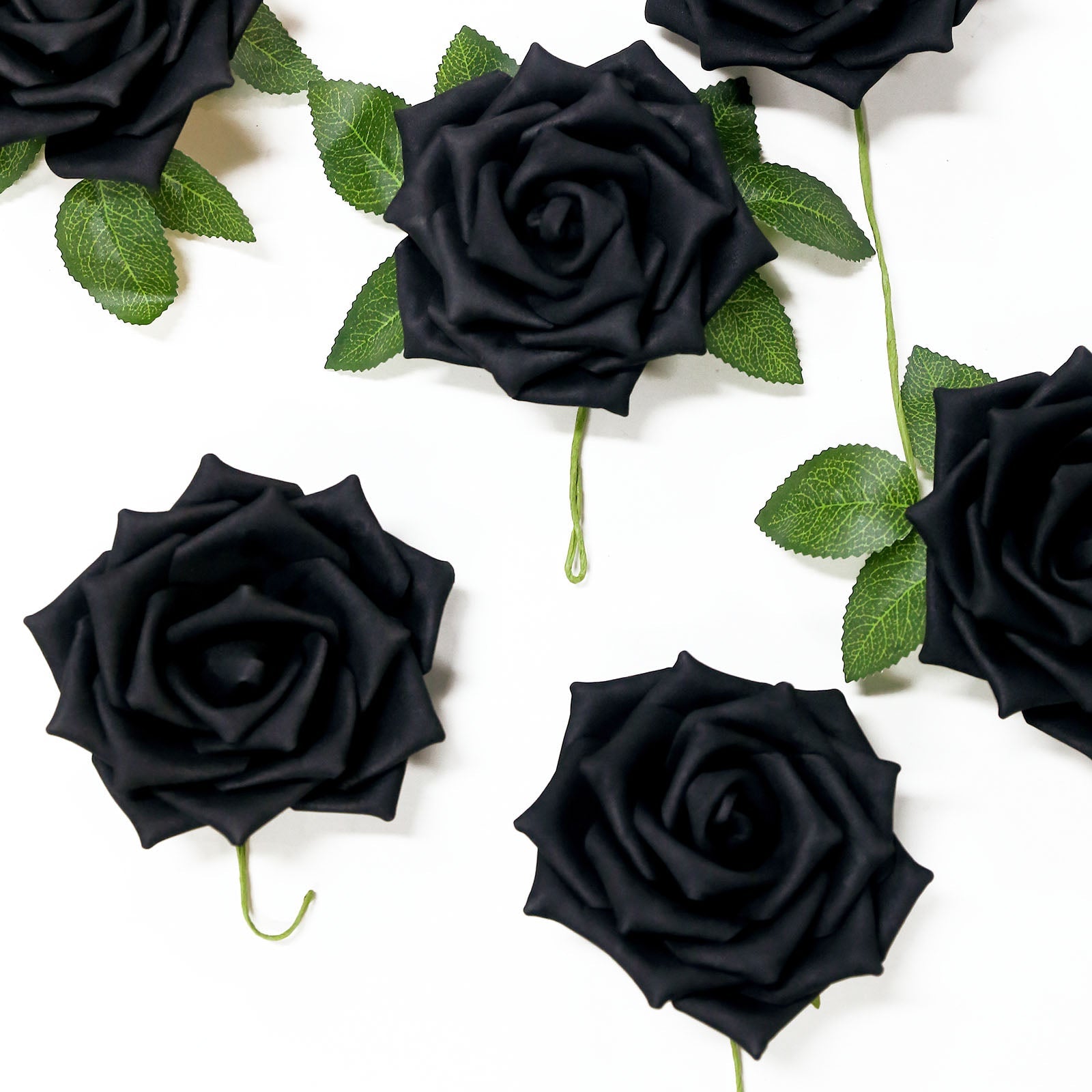 Artificial Foam Flowers 5 Inch Black Stem and Leaves Flexible 24 Roses