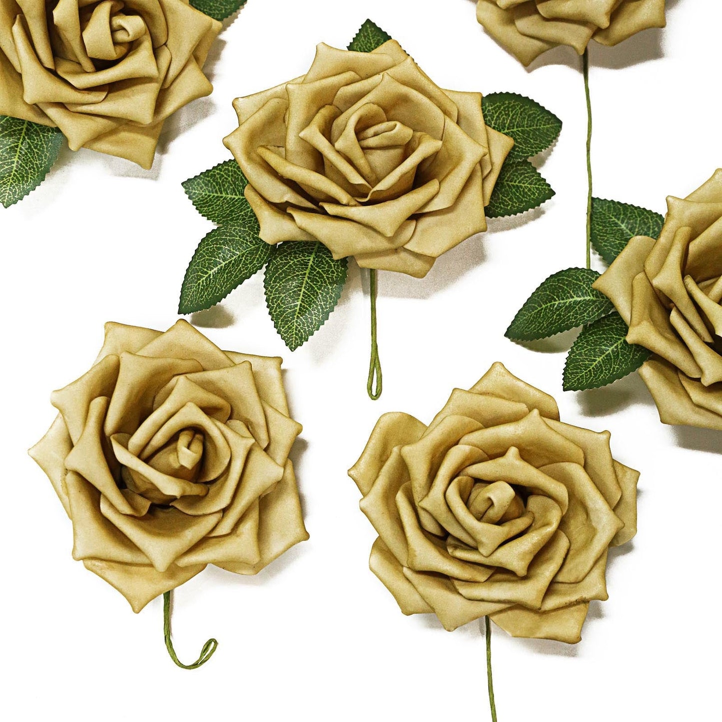 Gold Flowers 5 Inch with Flexible Stem and Artificial Foam Leaves 24 Roses