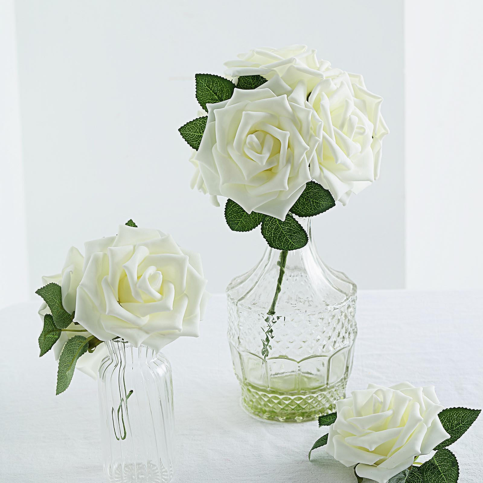 Flexible Stem and Leaves Flowers in Ivory Foam 5 Inch 24 Roses