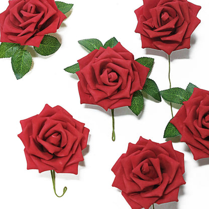 5 Inch Artificial Foam Flowers in Red Flexible 24 Roses 
