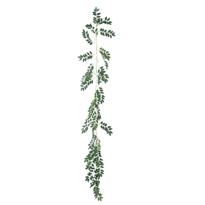 6ft green artificial honey locust leaf garland, flexible vine.
