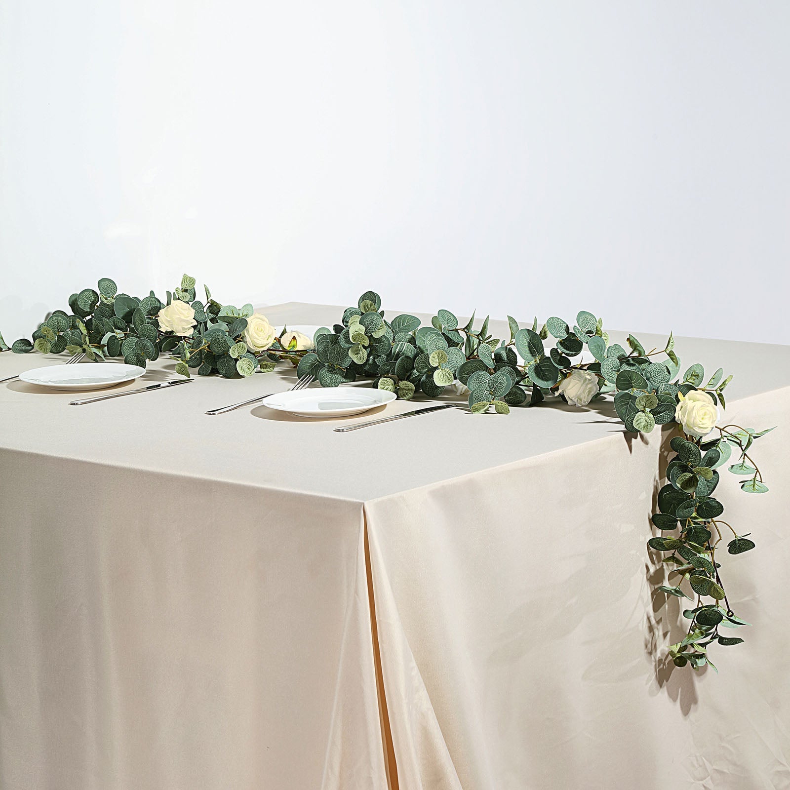 6ft | Green/Ivory Artificial Eucalyptus Leaf, Rose Flower Garland Vine