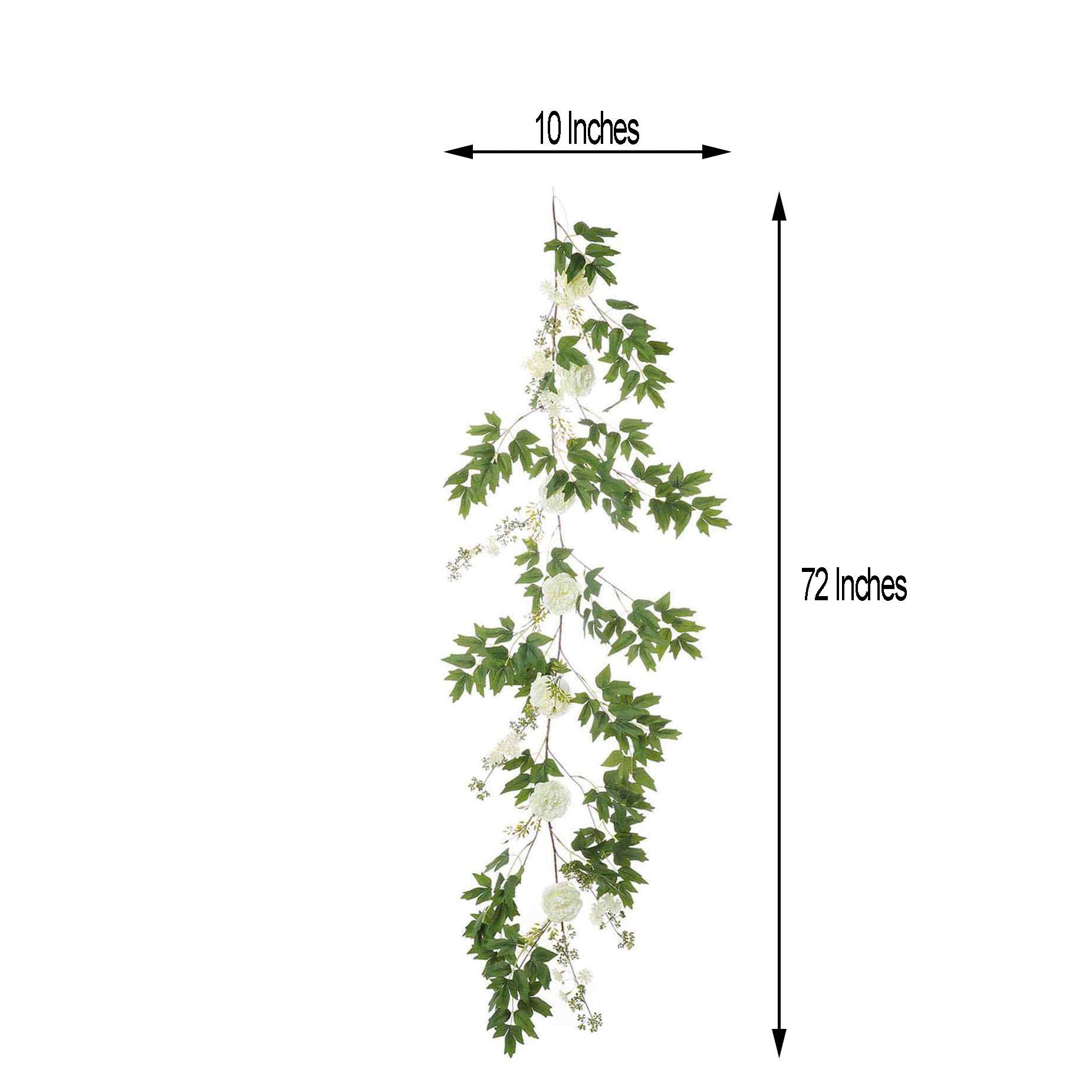 6ft | White Artificial Silk Peony/Foliage Hanging Flower Garland Vine