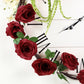 Burgundy artificial silk rose garland with green faux vine accents.