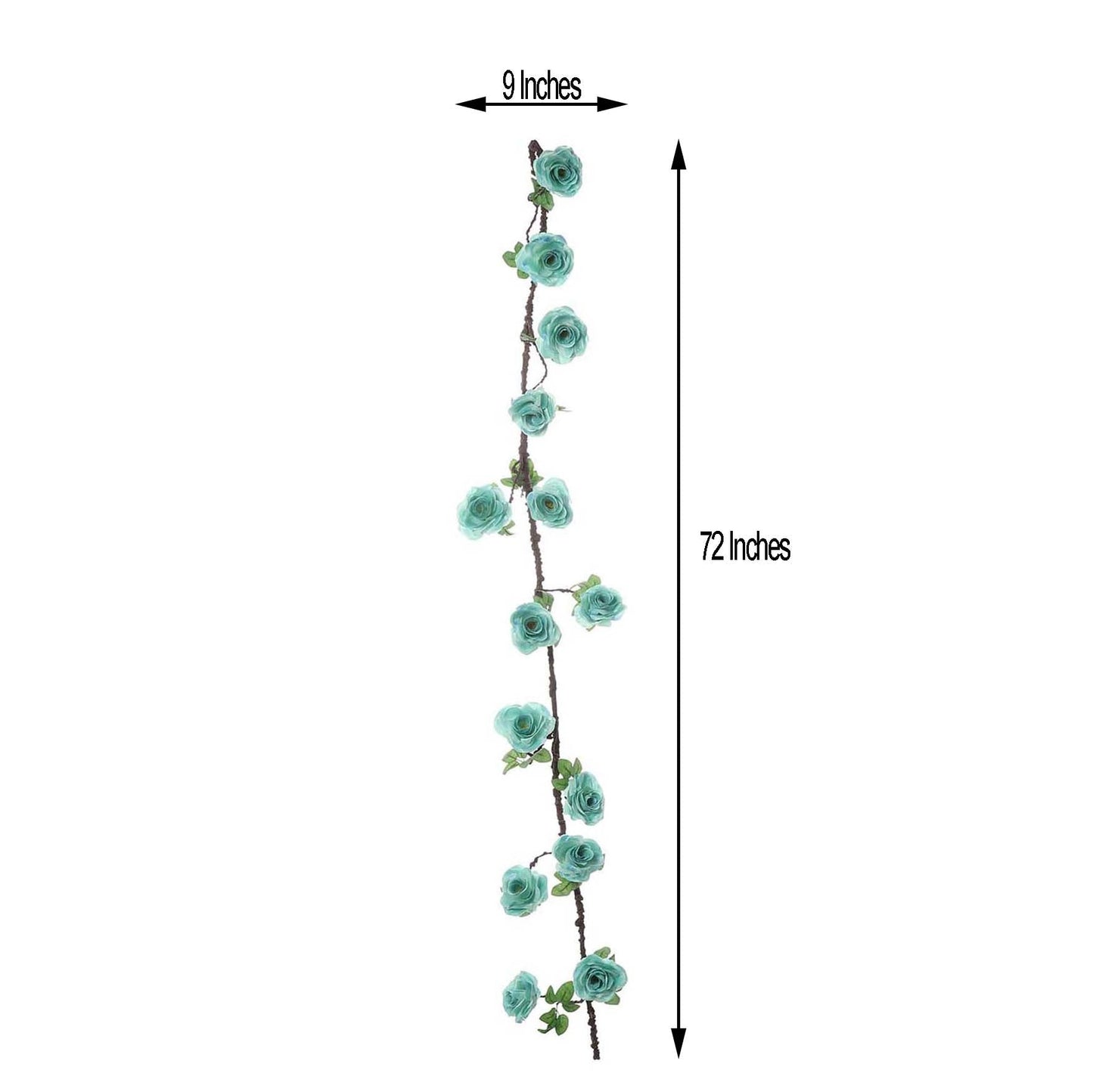 Aqua artificial silk rose hanging flower garland vine, 6ft long.