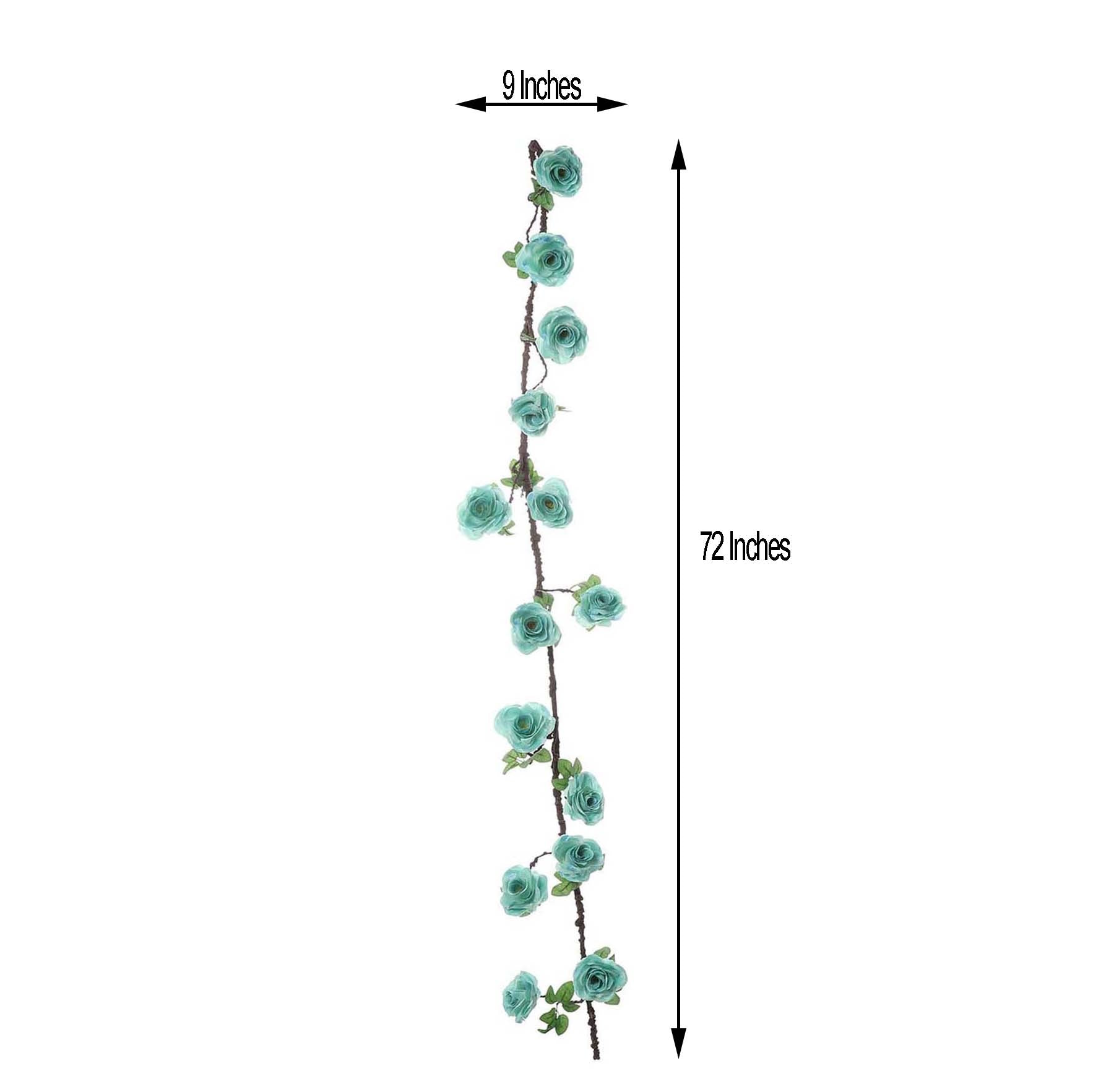 Aqua artificial silk rose hanging flower garland vine, 6ft long.