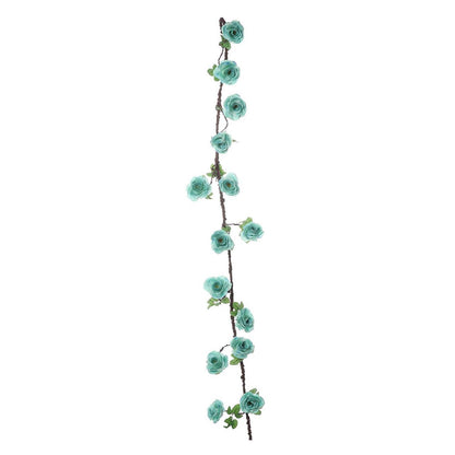 Aqua artificial silk rose hanging flower garland vine, 6ft long.