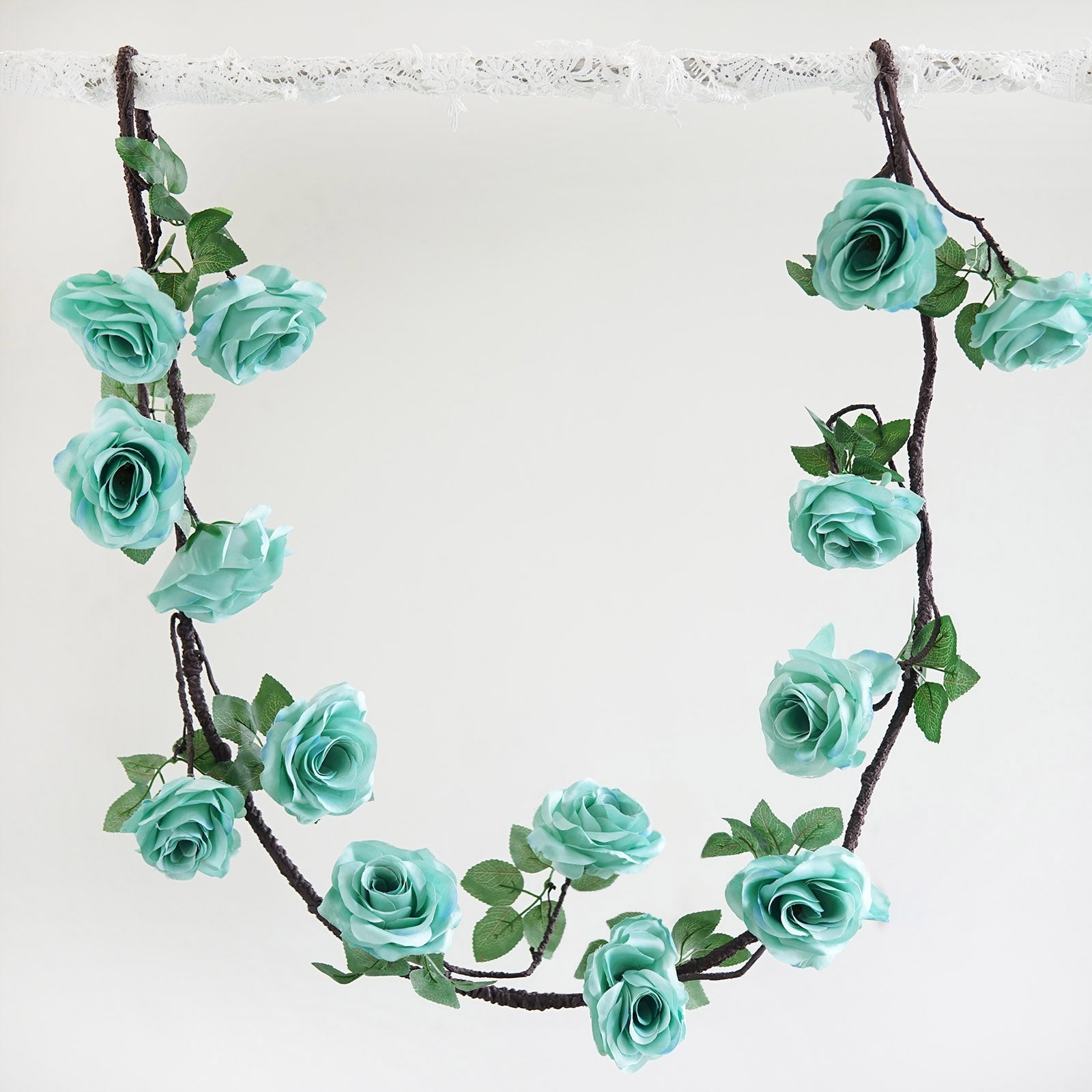 Aqua/Turquoise Artificial Silk Rose Hanging Flower Garland Vine