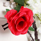 Red artificial silk rose hanging flower garland, faux vine.