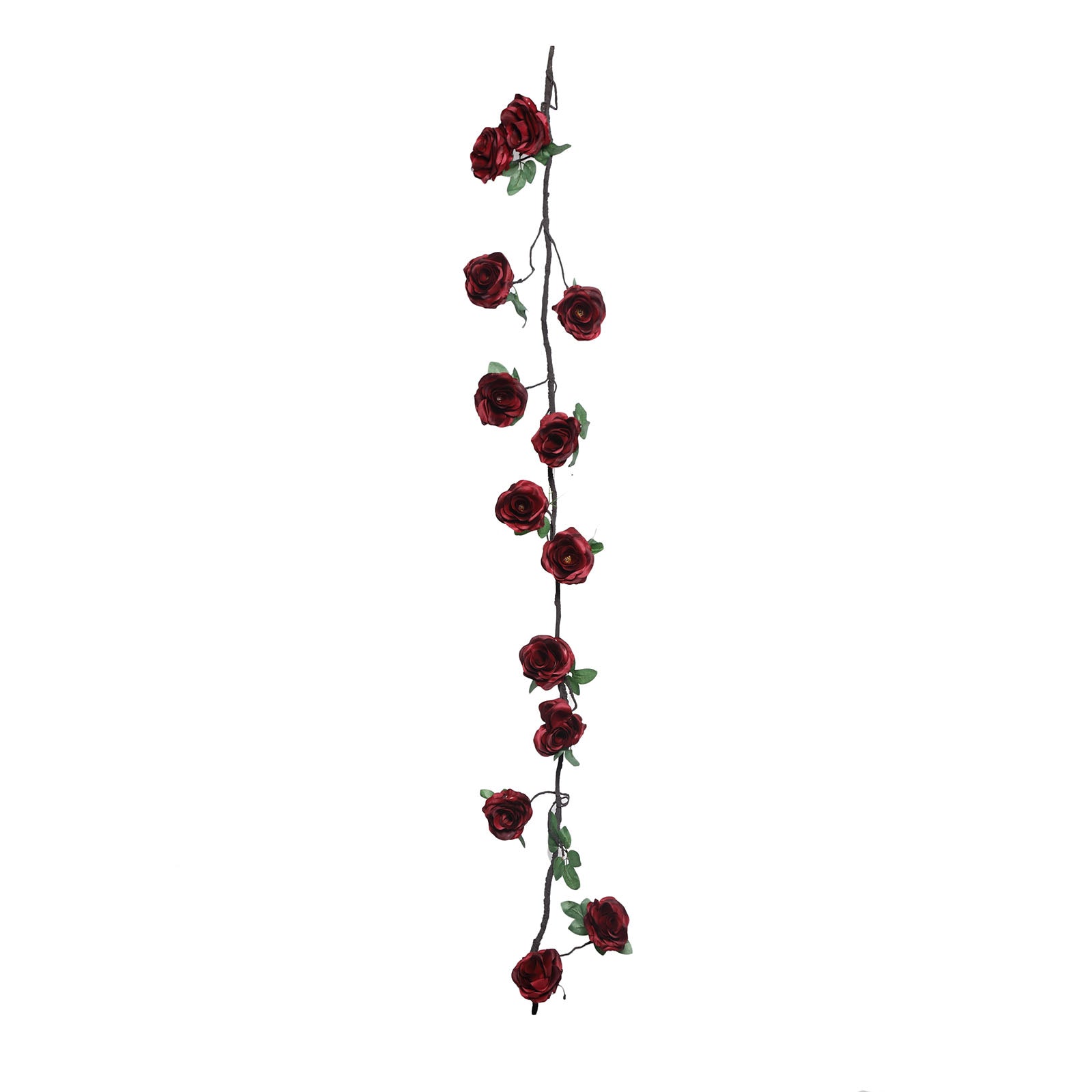 Burgundy artificial silk rose hanging flower garland faux vine.