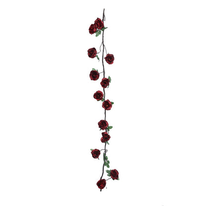 Burgundy artificial silk rose hanging flower garland faux vine.