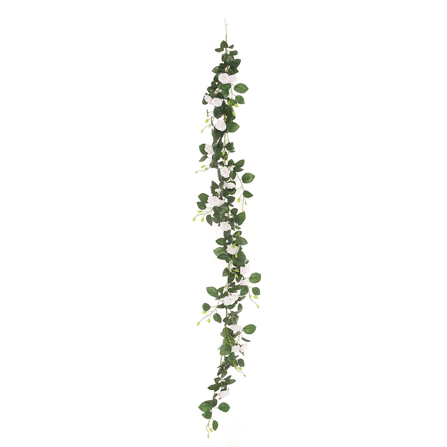 Blush artificial silk rose garland vine with green leaves, 6ft long.