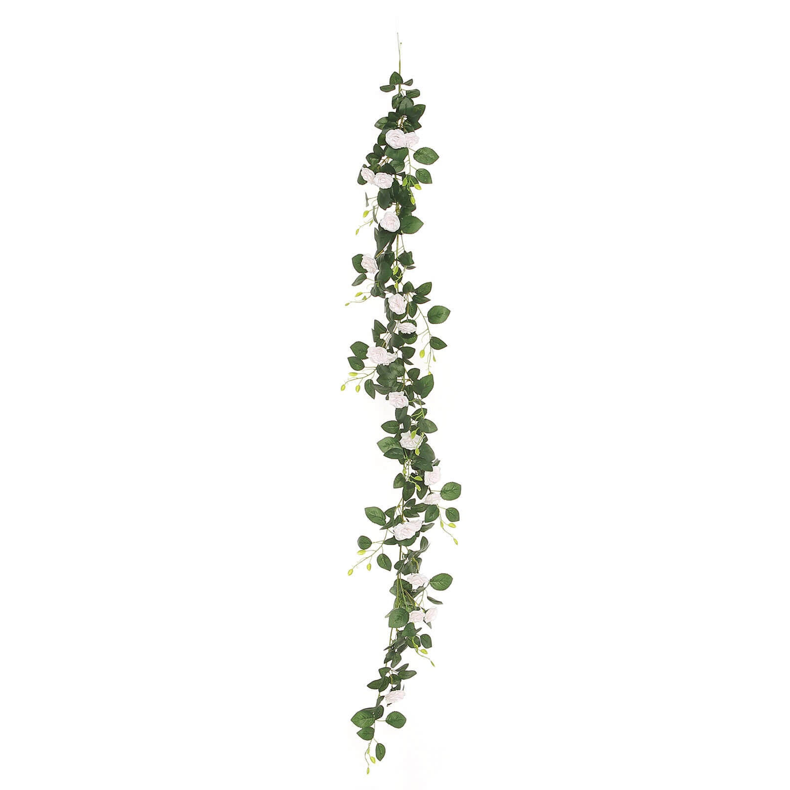 Blush artificial silk rose garland vine with green leaves, 6ft long.