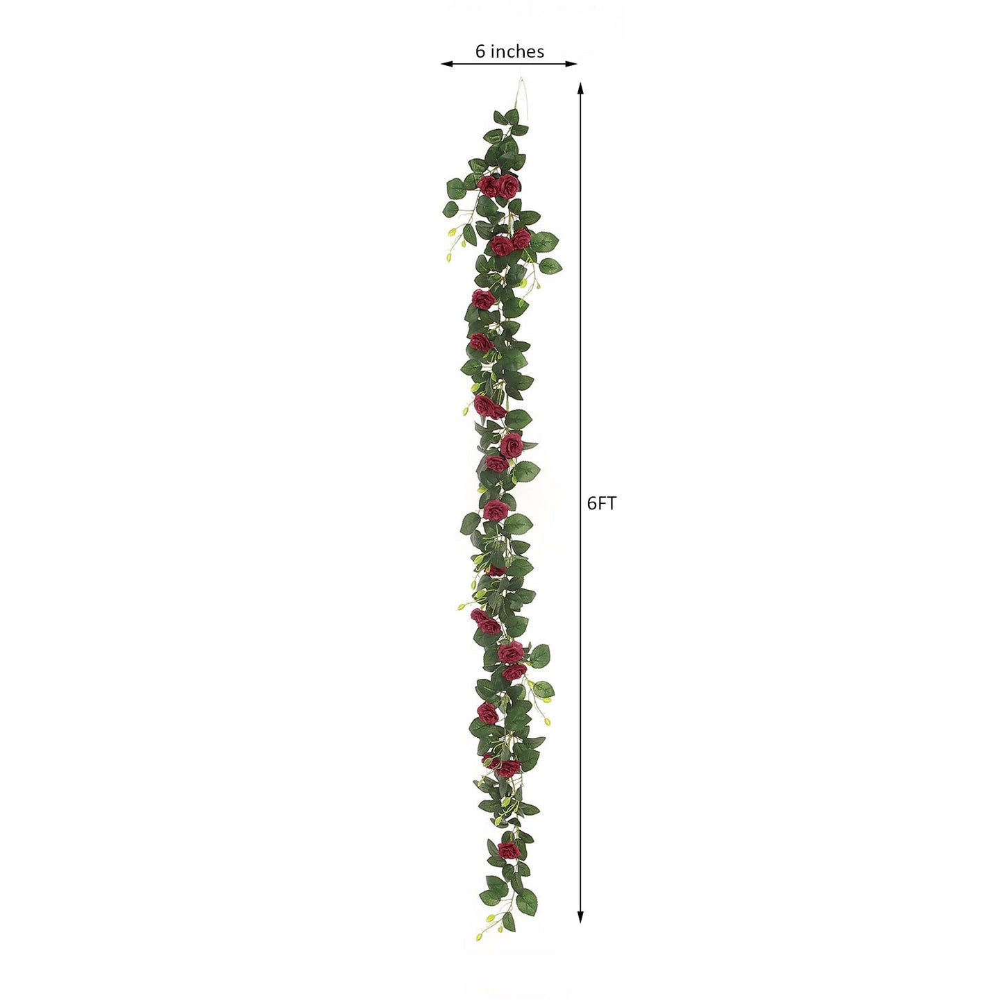 Burgundy artificial silk roses flower garland, 6ft hanging vine.