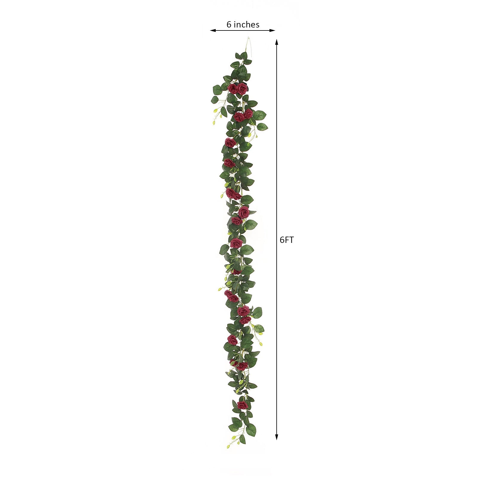 Burgundy artificial silk roses flower garland, 6ft hanging vine.