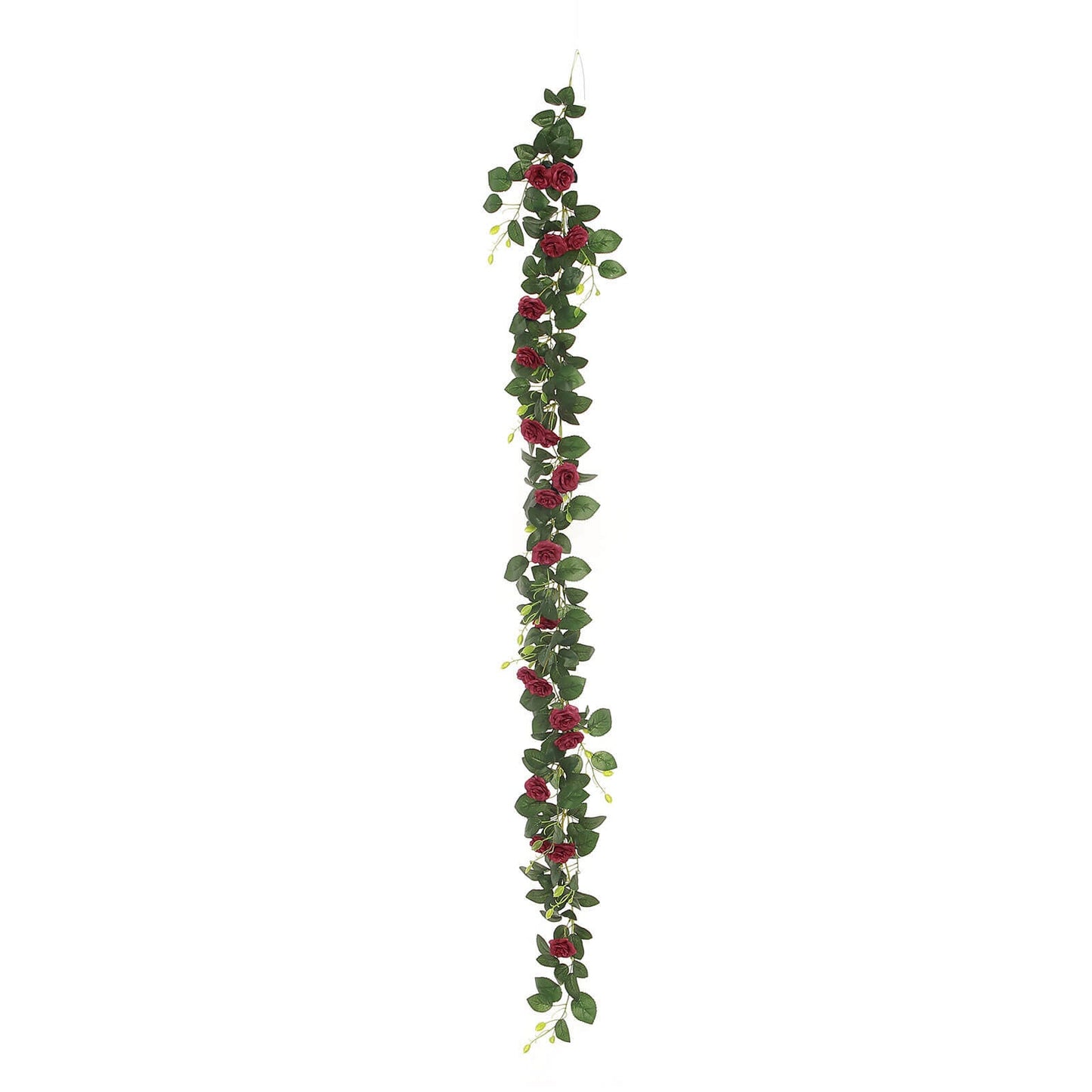 Burgundy artificial silk roses flower garland hanging vine.