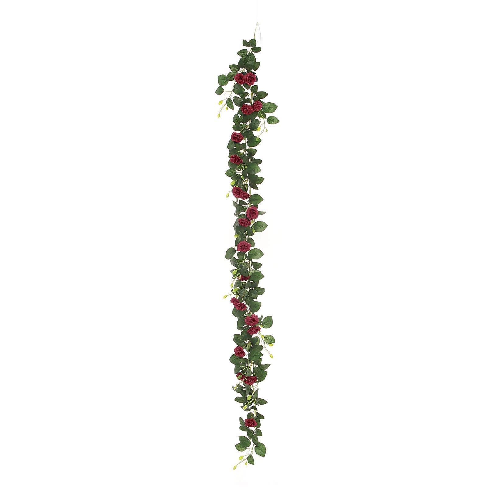 Burgundy artificial silk roses flower garland hanging vine.