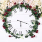 Burgundy artificial silk roses flower garland on a clock backdrop.