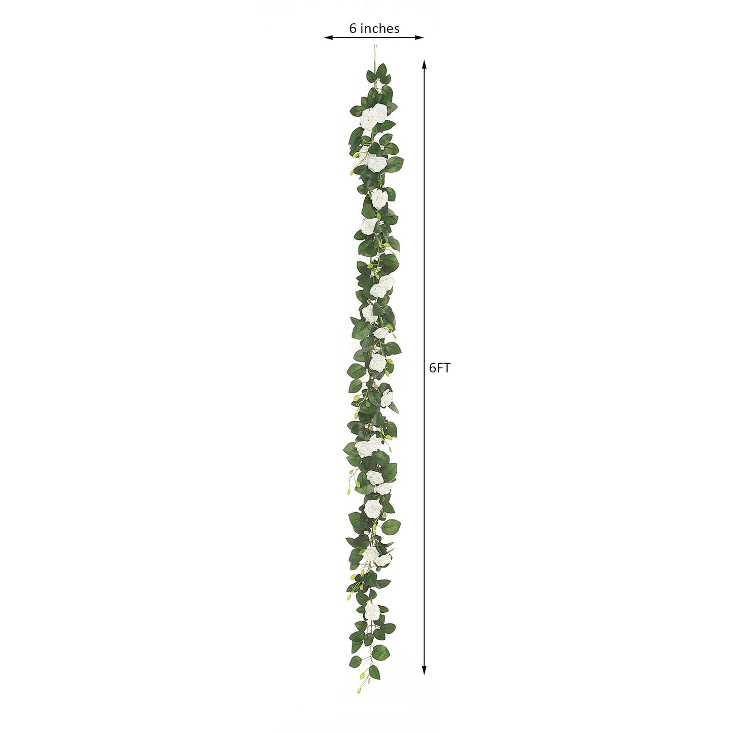 20 Cream Artificial Silk Roses Flower Garland Hanging Vine, 6ft Long