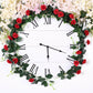 Red artificial silk roses flower garland clock decor.